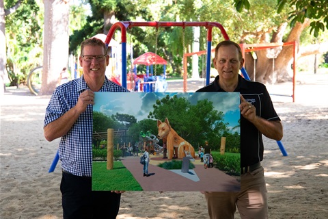2022 04 20 Barry O'Rourke and Mayor Williams at Botanic Playground announcement