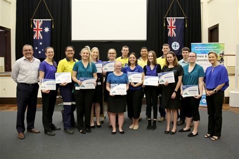 CEO Evan Pardon and Acting Mayor Cherie Rutherford with the 2019 RRC trainees and apprentices