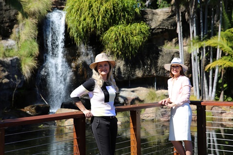 Councillor Rutherford and Councillor Kirkland at the new Kershaw Gardens waterfall platform