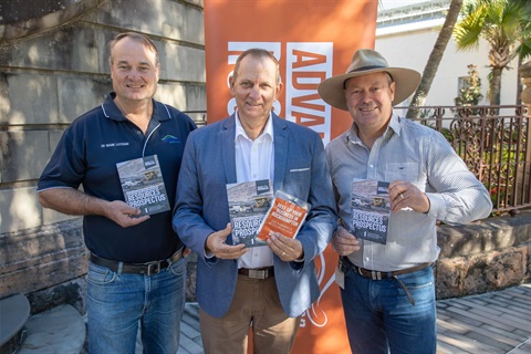 L to R - Cr Latcham, Mayor Williams, Wade Clark at Resources Prospectus launch