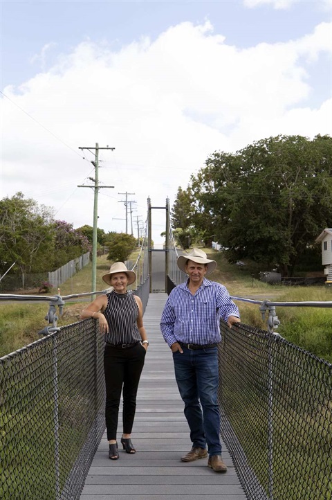 Cr Rutherford and Cr Williams at Mount Morgan Swinging Bridge