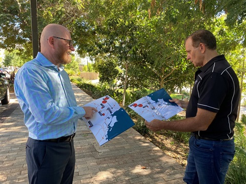 Advance Rockhampton Executive Manager Greg Bowden with Rockhampton Regional Council Mayor Tony Williams discussing renewable energy