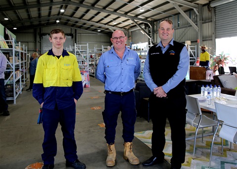 Reviva Ibis Depot Hand James Holder, RRA Queensland Manager Jeff Prater, Waste & Recycling Councillor Shane Latcham