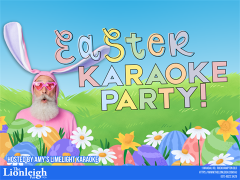 An exciting Easter-themed banner that reads 'Easter Karaoke Party'.